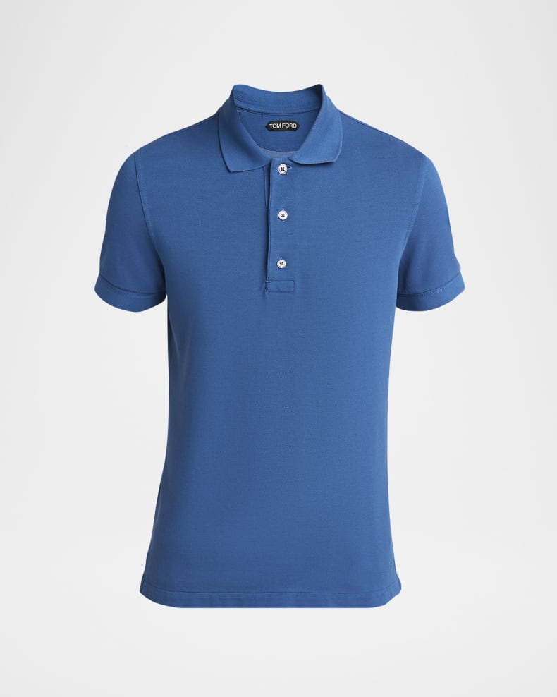 TOM FORD Men's Lyocell Pique Polo Shirt Denim blue