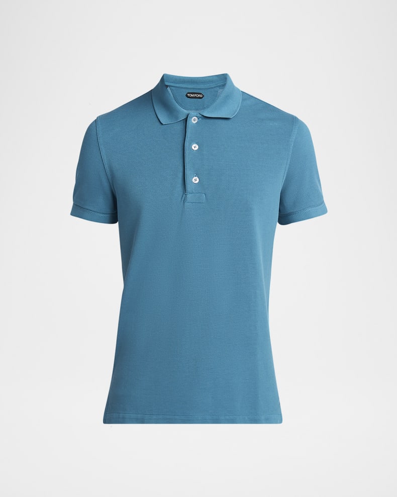 TOM FORD Men's Lyocell Pique Polo Shirt Faded blue