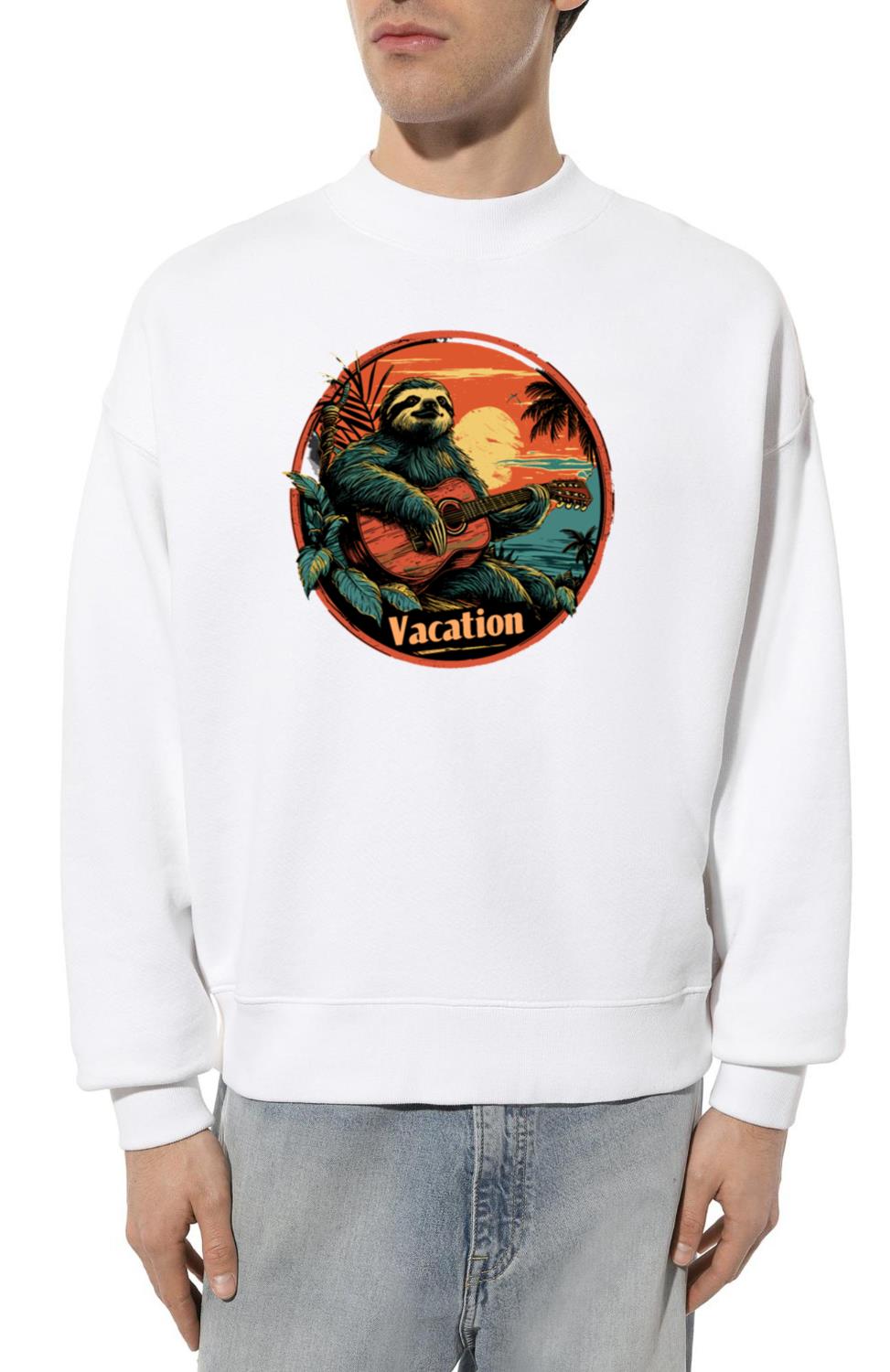 Tropical Sloth Guitar Vacation Sunset Beach_2 - Unisex Sweatshirt