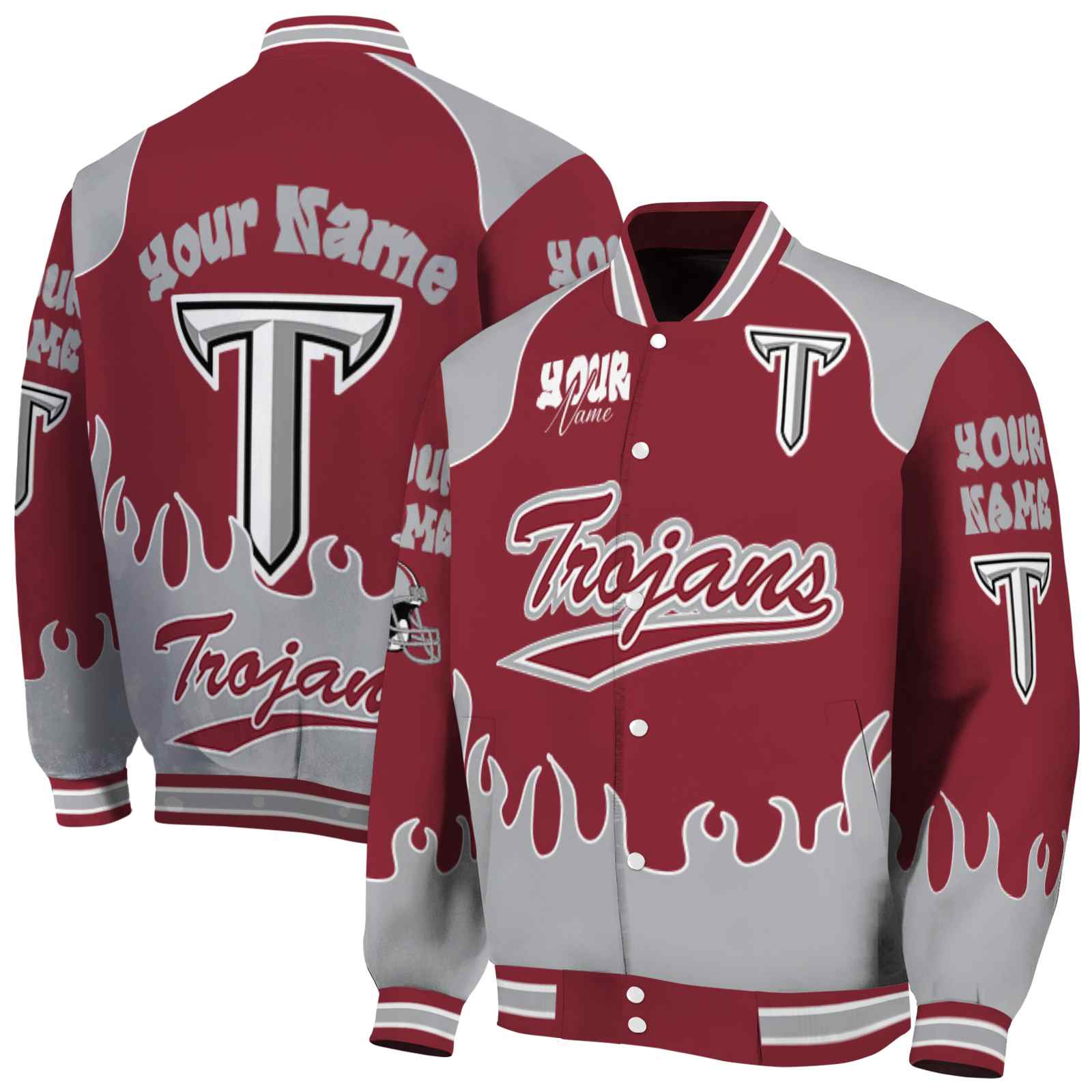 Troy Trojans NCAA Fire Graphic Red Jacket Personalized For Football Fans