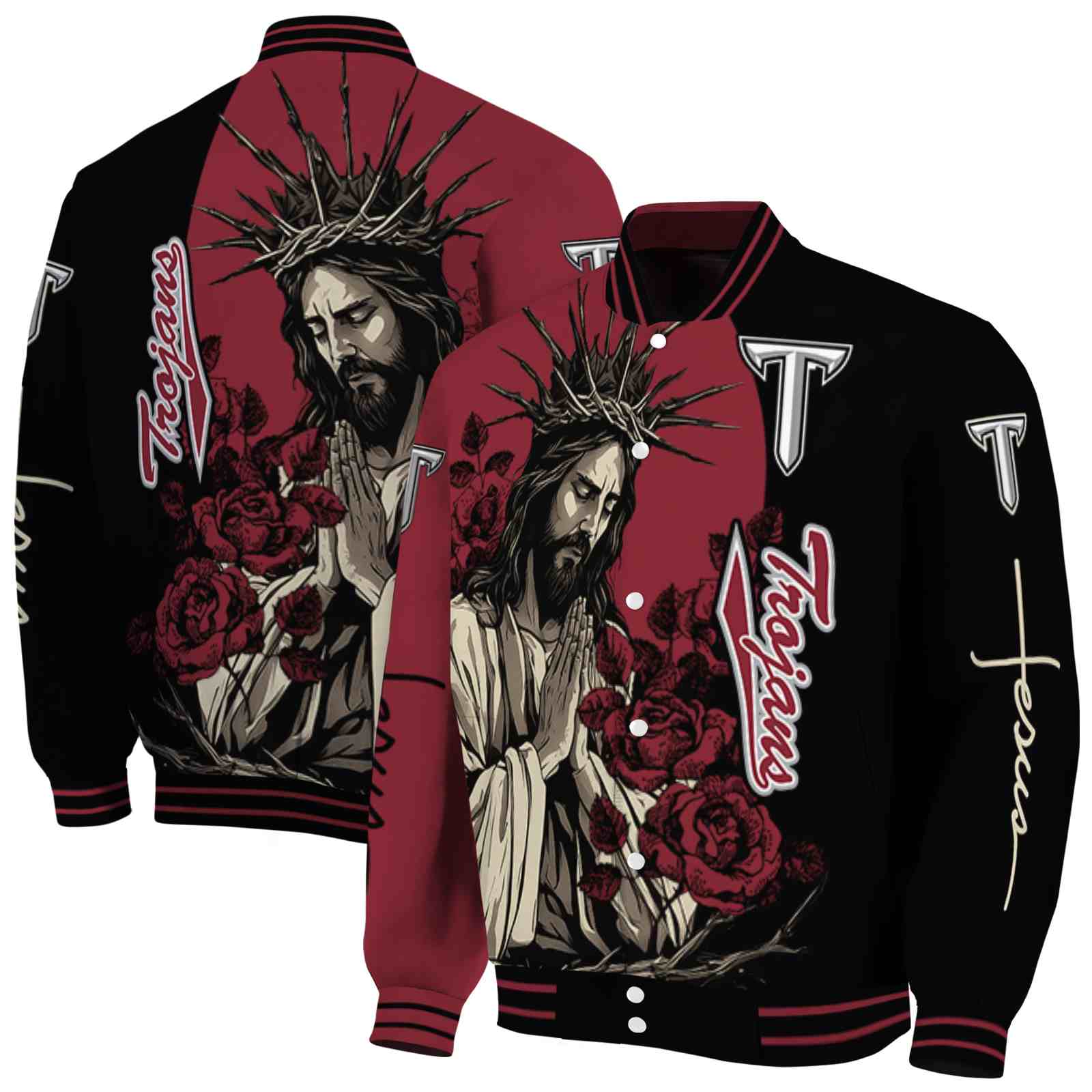 Troy Trojans NCAA Hands In Prayer Red Black Jacket Custom Gift For Sport Team Fans 