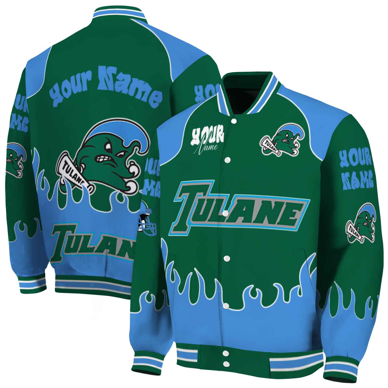 Tulane Green Wave NCAA Fire Graphic Green Jacket Custom For Football Fans