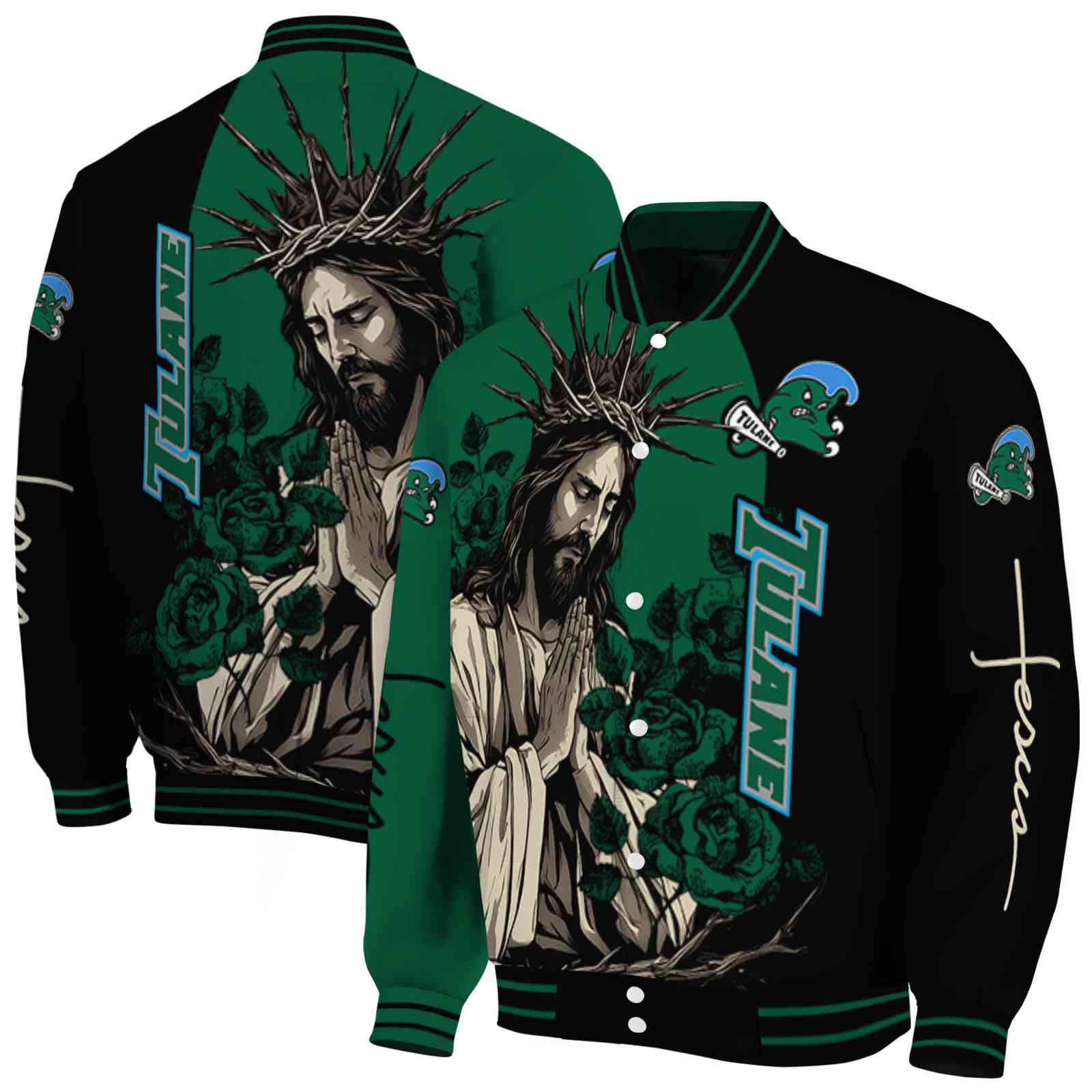 Tulane Green Wave NCAA Hands In Prayer Green Black Jacket Custom Gift For Sport Team Fans 