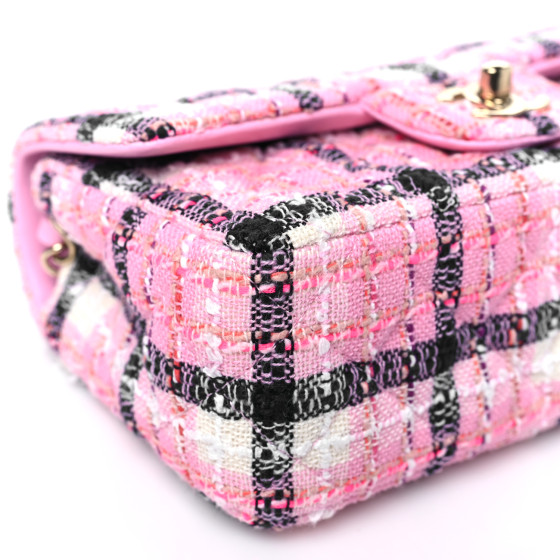 Tweed Quilted Mini Rectangular Flap Pink Navy White - Image 9