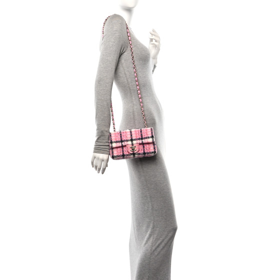 Tweed Quilted Mini Rectangular Flap Pink Navy White - Image 2