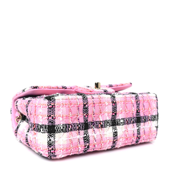 Tweed Quilted Mini Rectangular Flap Pink Navy White - Image 4