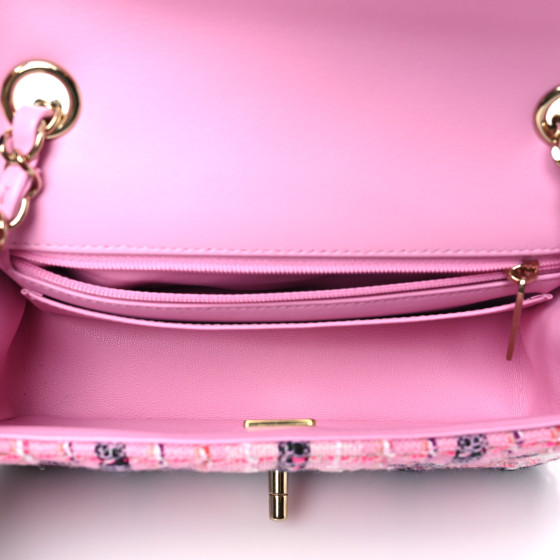 Tweed Quilted Mini Rectangular Flap Pink Navy White - Image 5