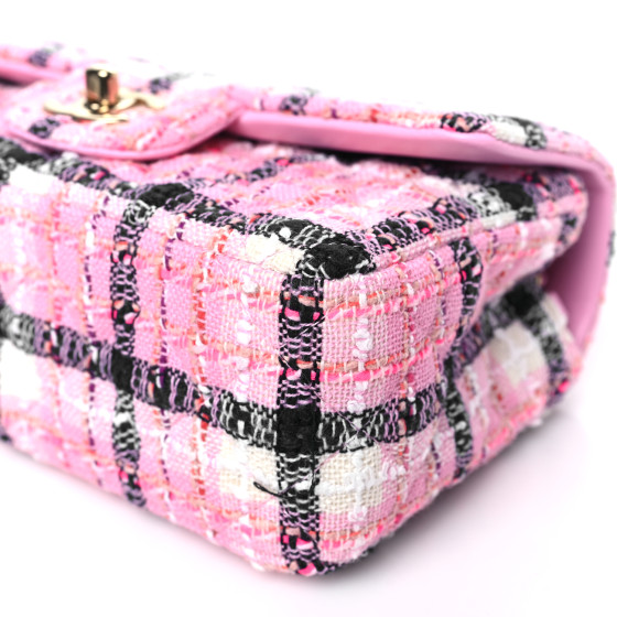 Tweed Quilted Mini Rectangular Flap Pink Navy White - Image 10