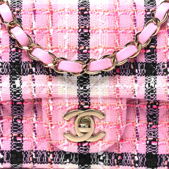 Tweed Quilted Mini Rectangular Flap Pink Navy White - Image 8