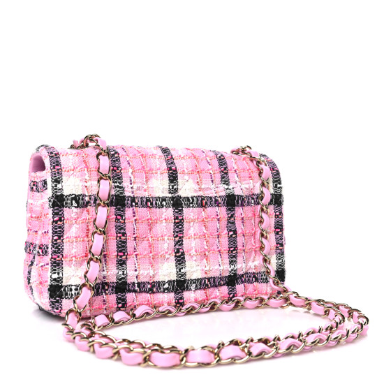 Tweed Quilted Mini Rectangular Flap Pink Navy White - Image 3