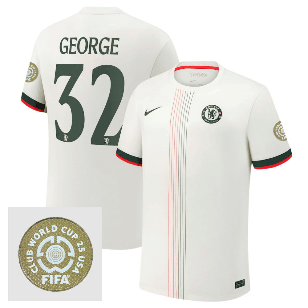 Tyrique George 32 Chelsea 2025/26 FIFA Club World Cup 25 USA Patch Away Men Jersey - White