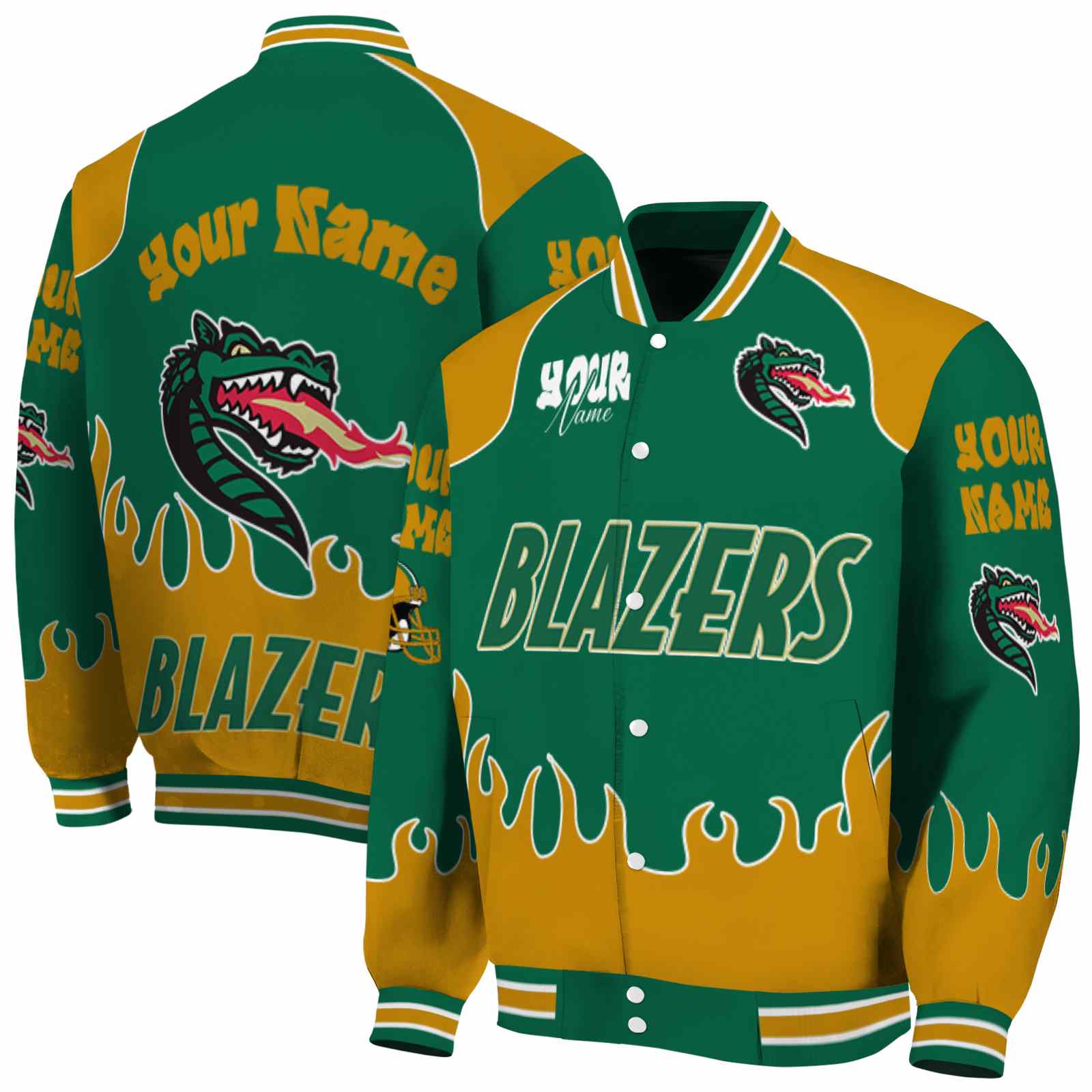 UAB Blazers NCAA Fire Graphic Green Jacket Personalized For Football Fans