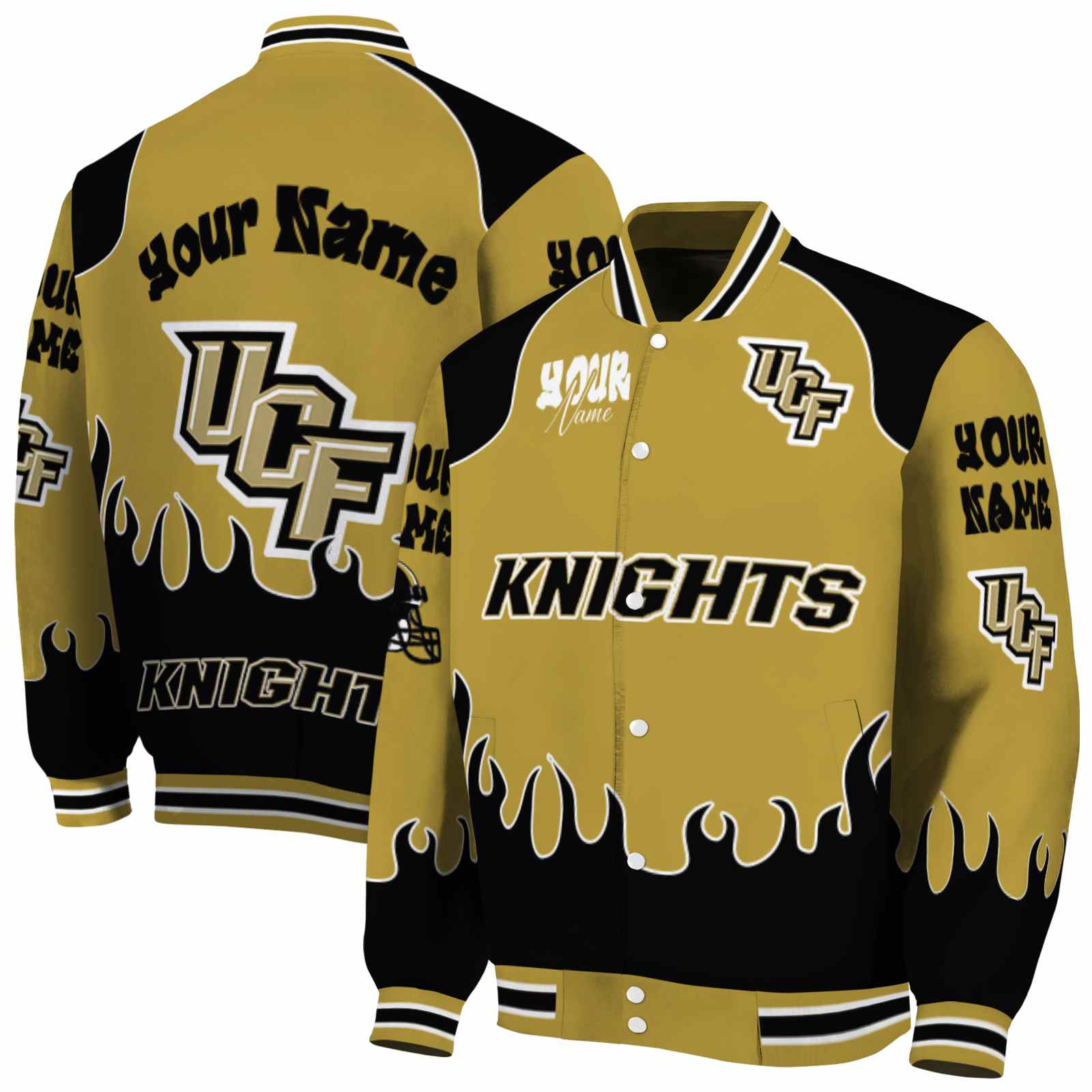 UCF Knights NCAA Fire Graphic All Over Print Gold Jacket Custom For Football Fans