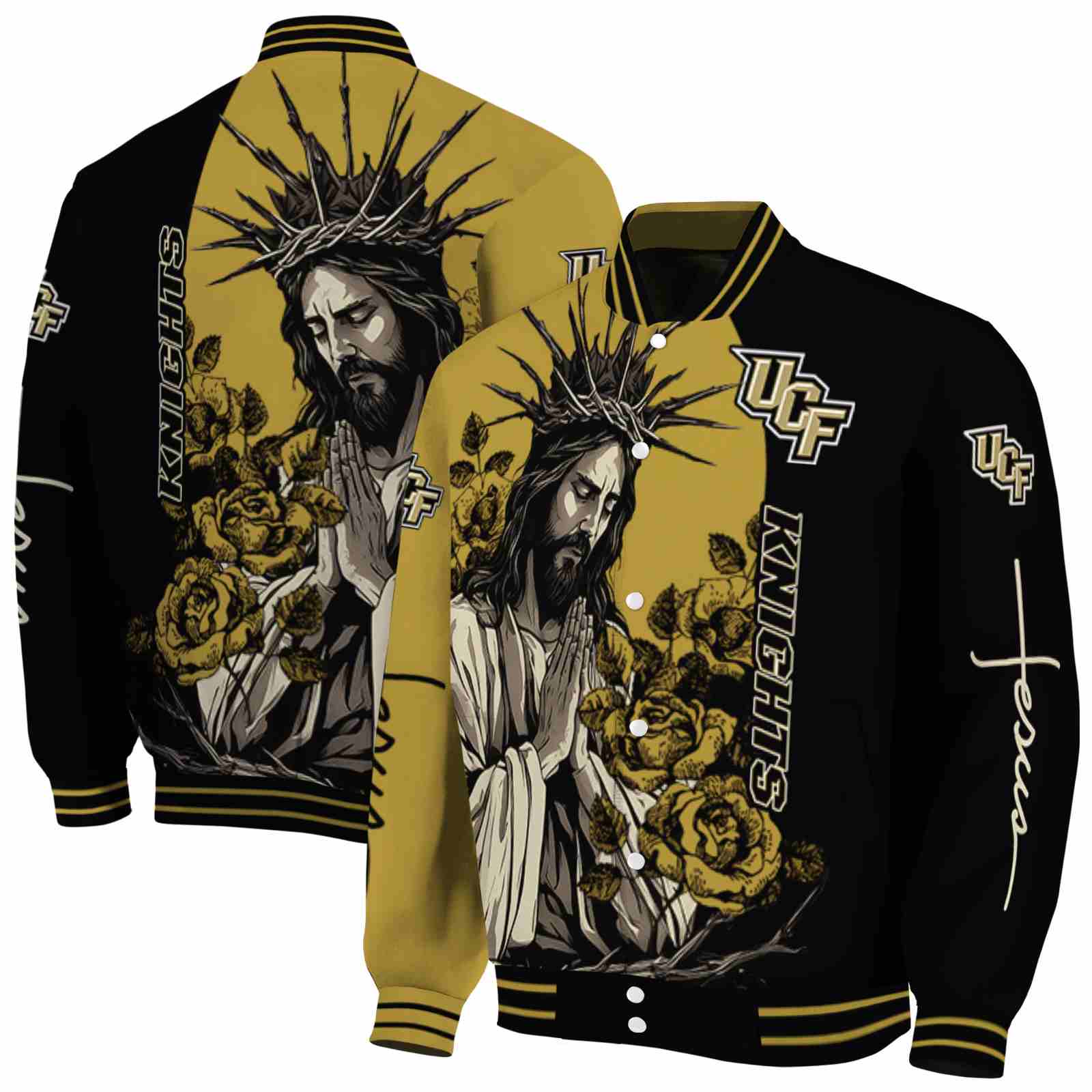 UCF Knights NCAA Hands In Prayer Gold Black Jacket Custom Gift For Sport Team Fans 