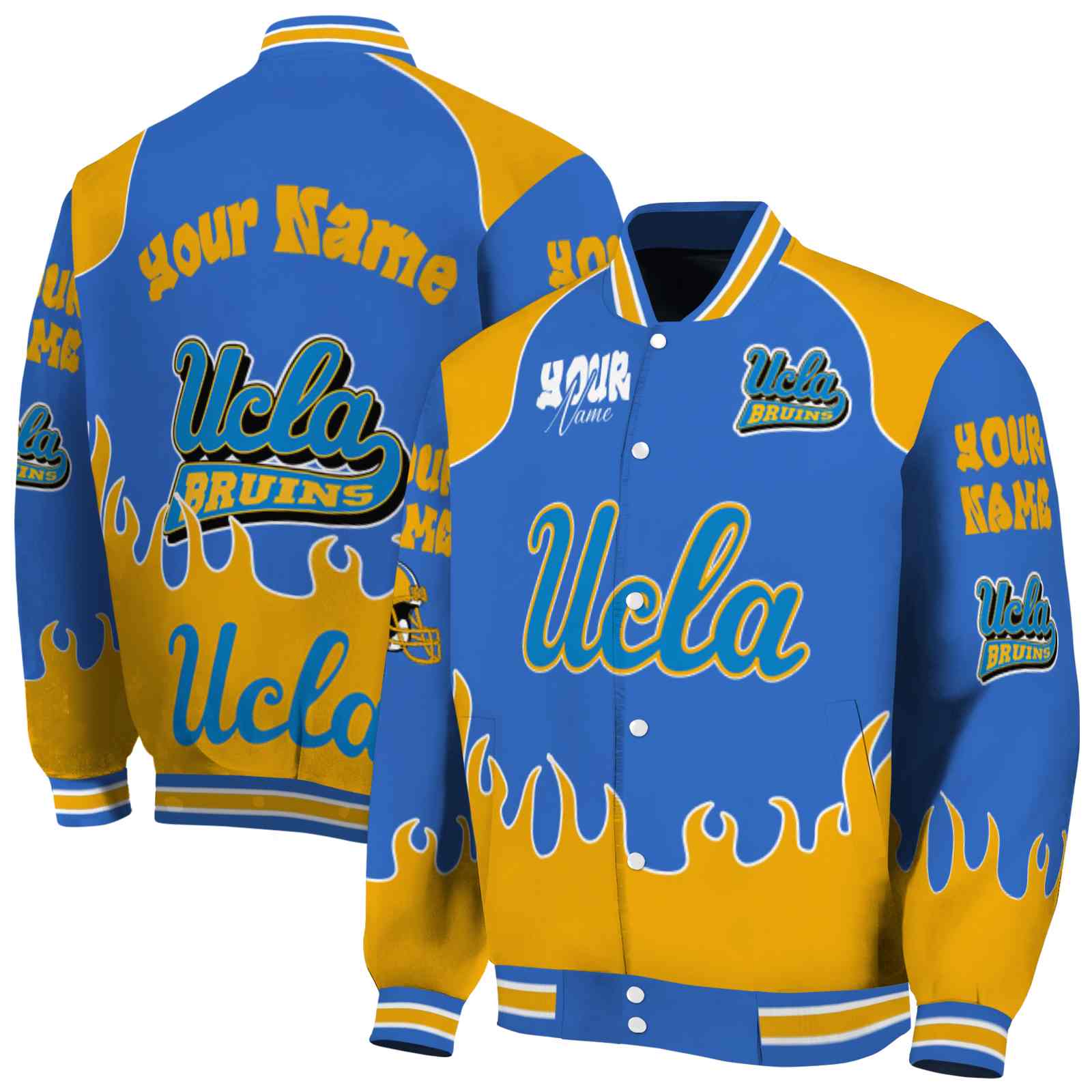 UCLA Bruins NCAA Fire Graphic Blue Jacket Customized For Football Fans