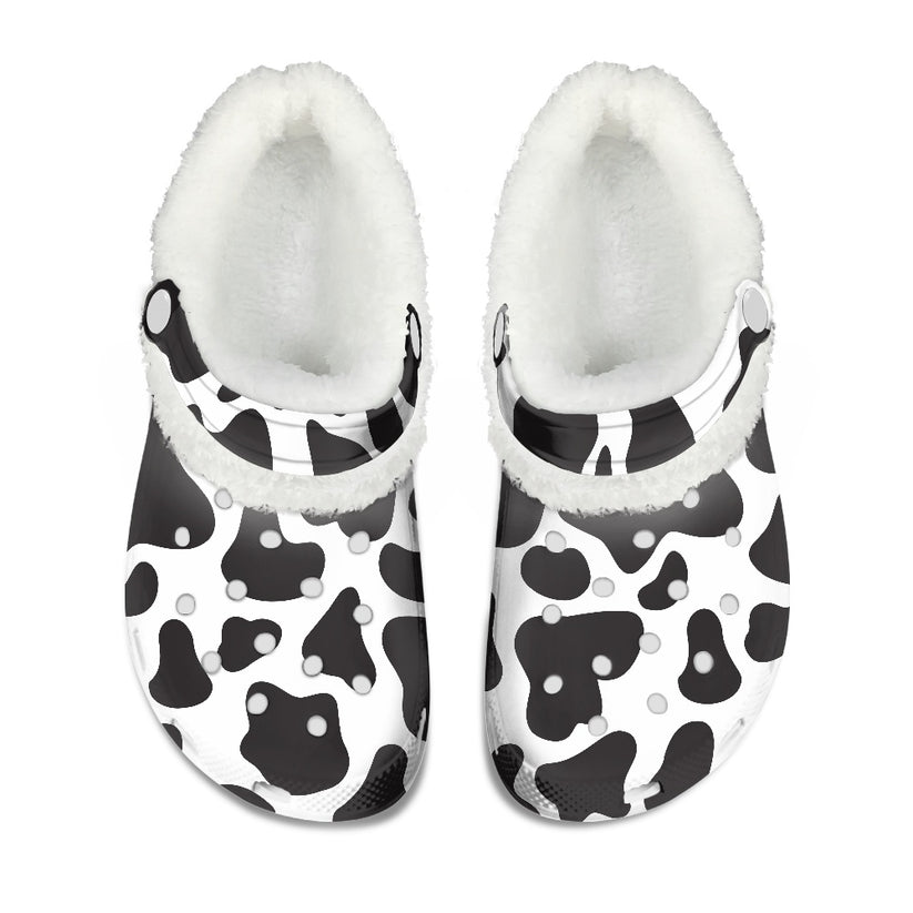 Unique Design Dairy Cow Black And White Pattern Fleece Lined Clogs