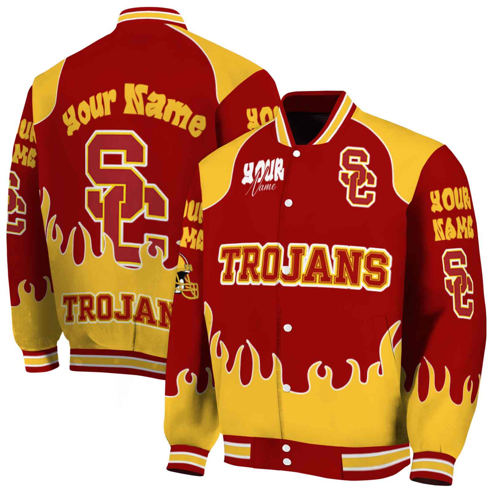 USC Trojans NCAA Fire Graphic Red Jacket Personalized For Football Fans