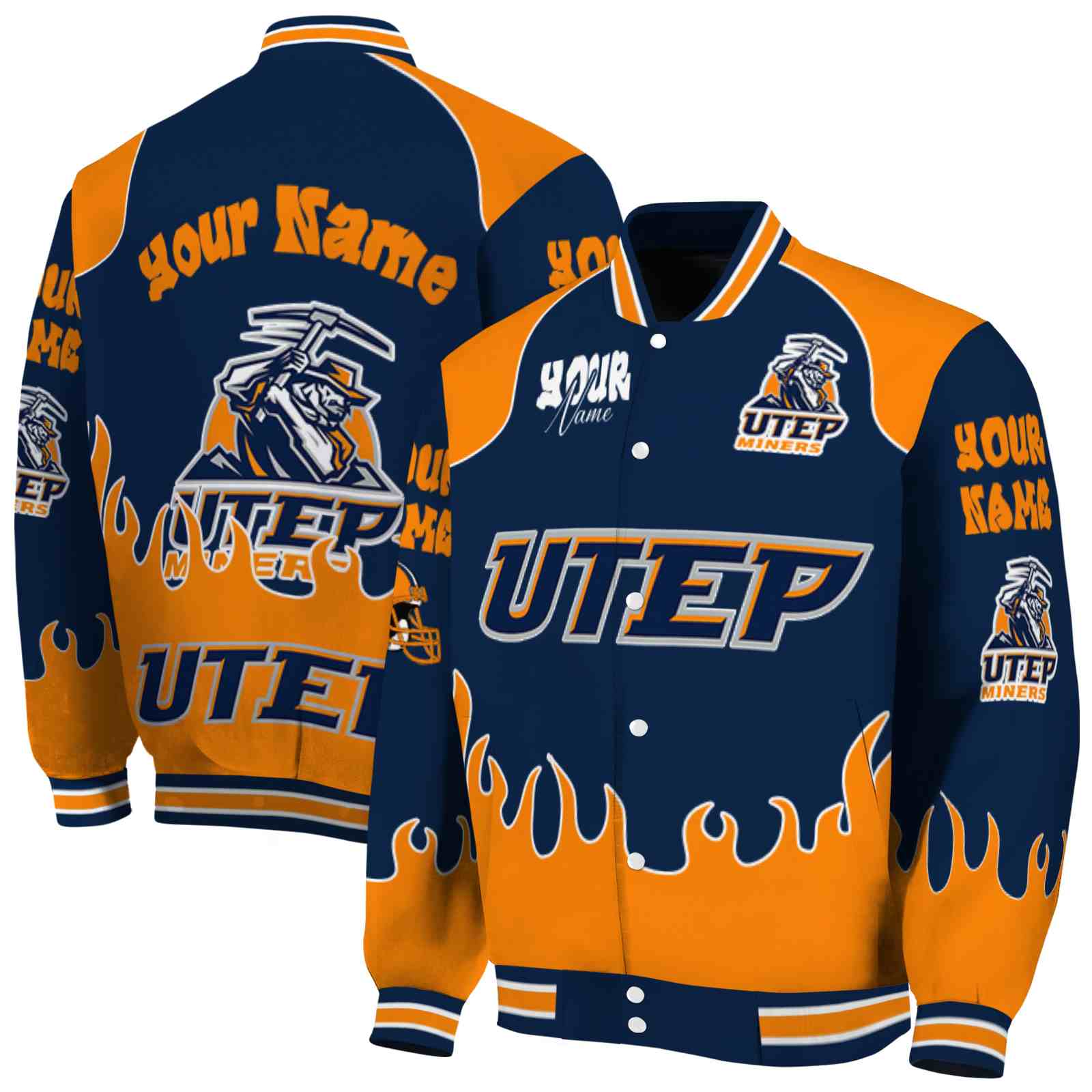 UTEP Miners NCAA Fire Graphic All Over Print Blue Jacket Custom For Football Fans
