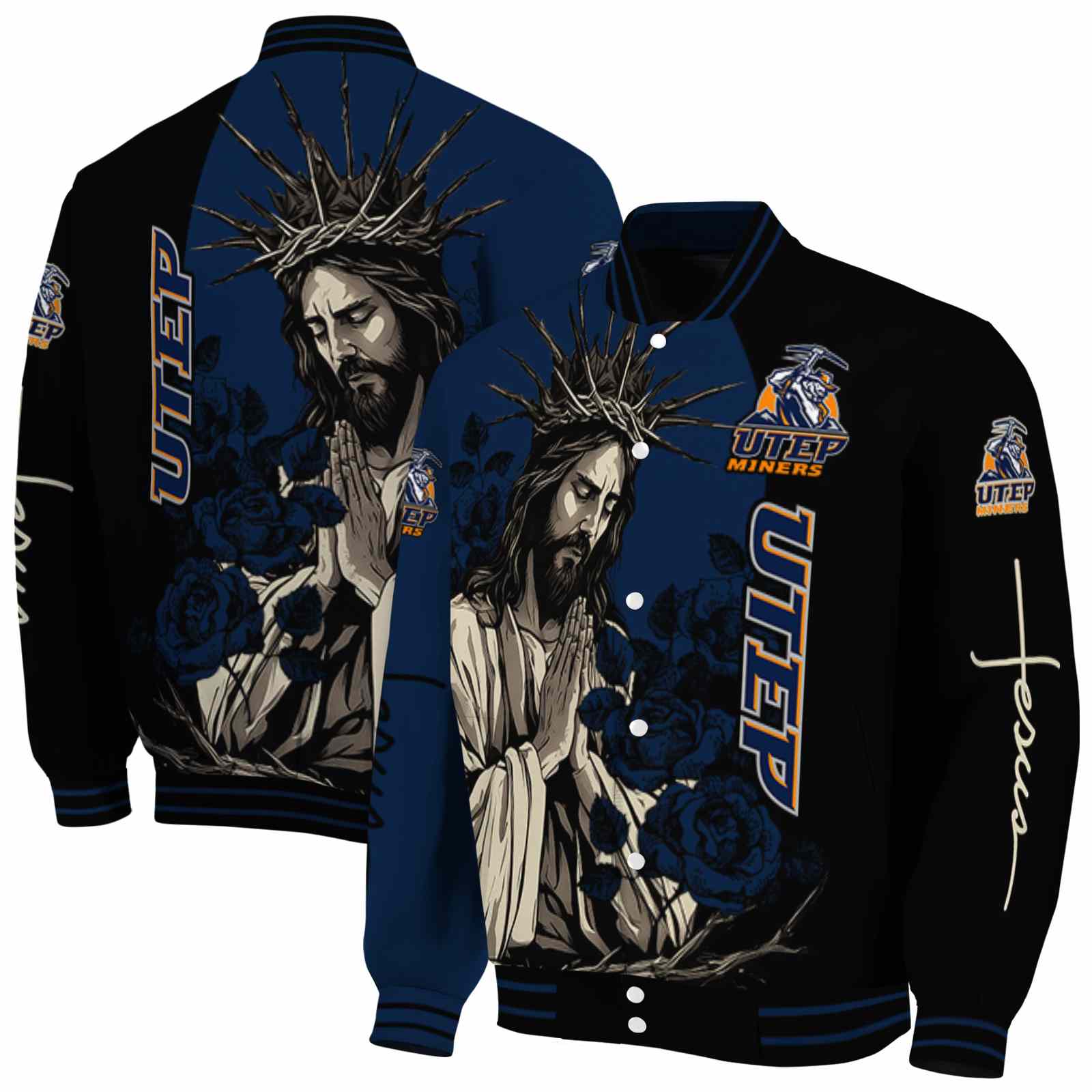 UTEP Miners NCAA Hands In Prayer Blue Black Jacket Custom Gift For Sport Team Fans 
