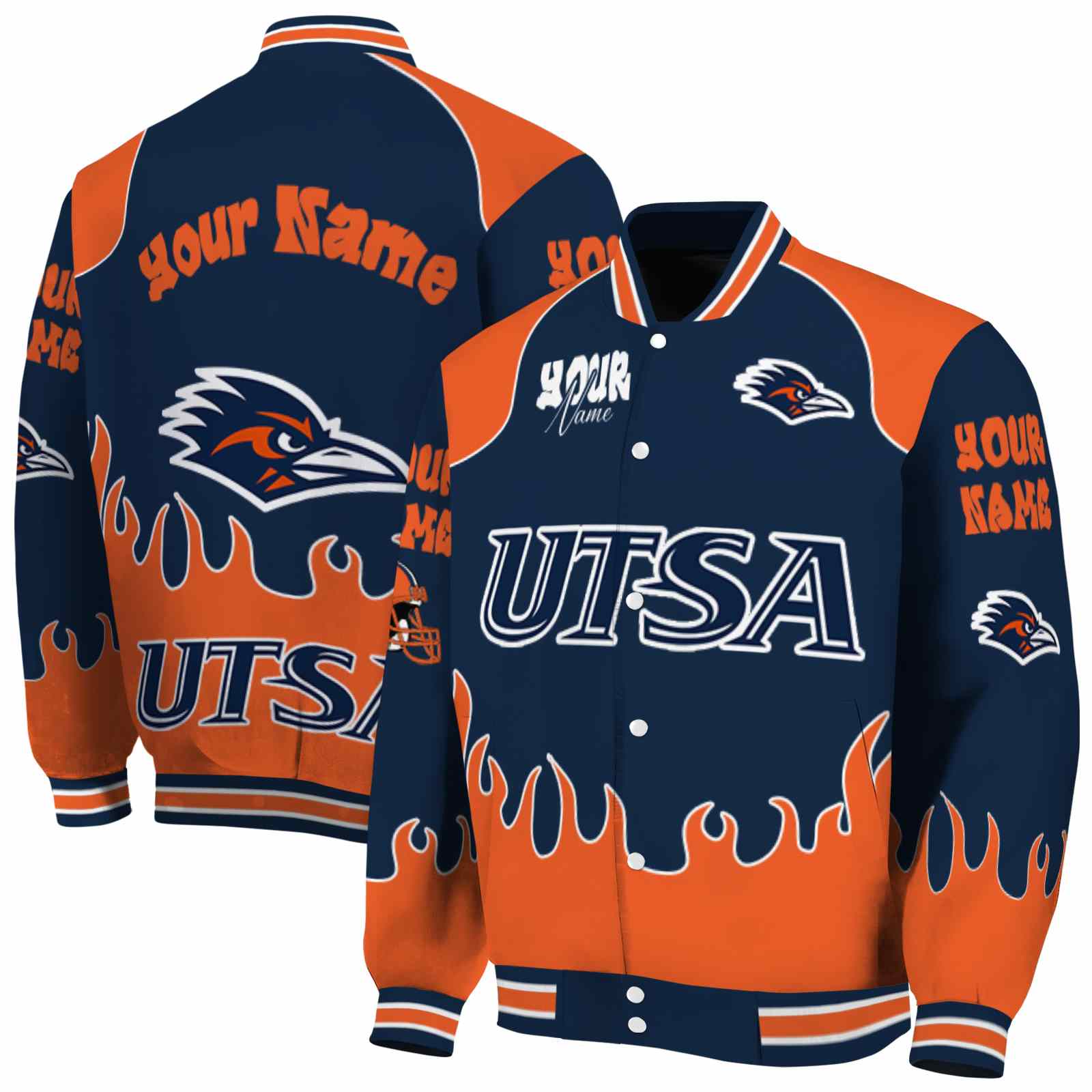 UTSA Roadrunners NCAA Fire Graphic Orange Jacket Customized For Football Fans