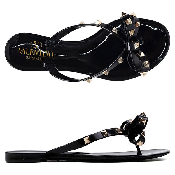 Valentino Black Ribbon Studded Flip Flop Sandals S0552 PVS 0NO 00233