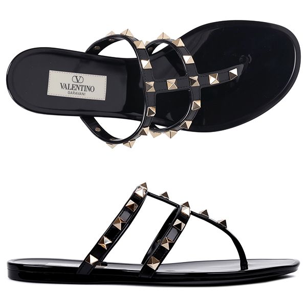 Valentino Black Studded Flat Sandals S0T84 PVS 0NO 00238
