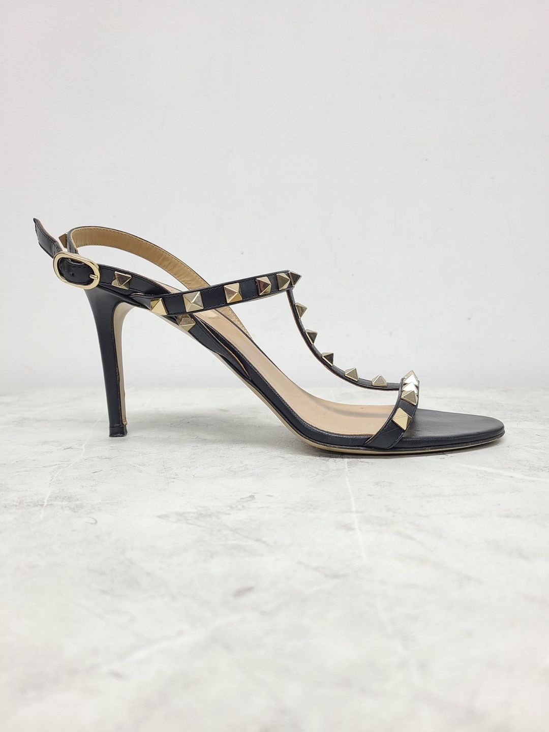 Valentino Black Studded Metallic Heel Sandal SKU 38