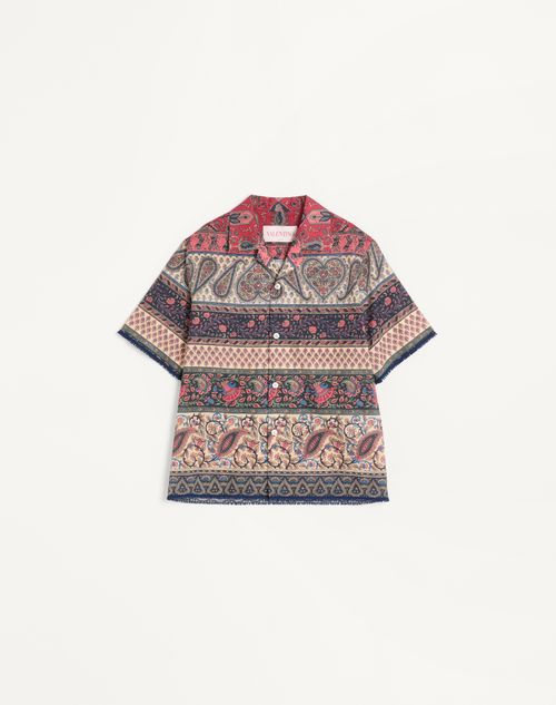 Valentino Garavani Bowling Shirt In Cotton Muslin With Voyage Imaginaire Print And Passementerie Trims