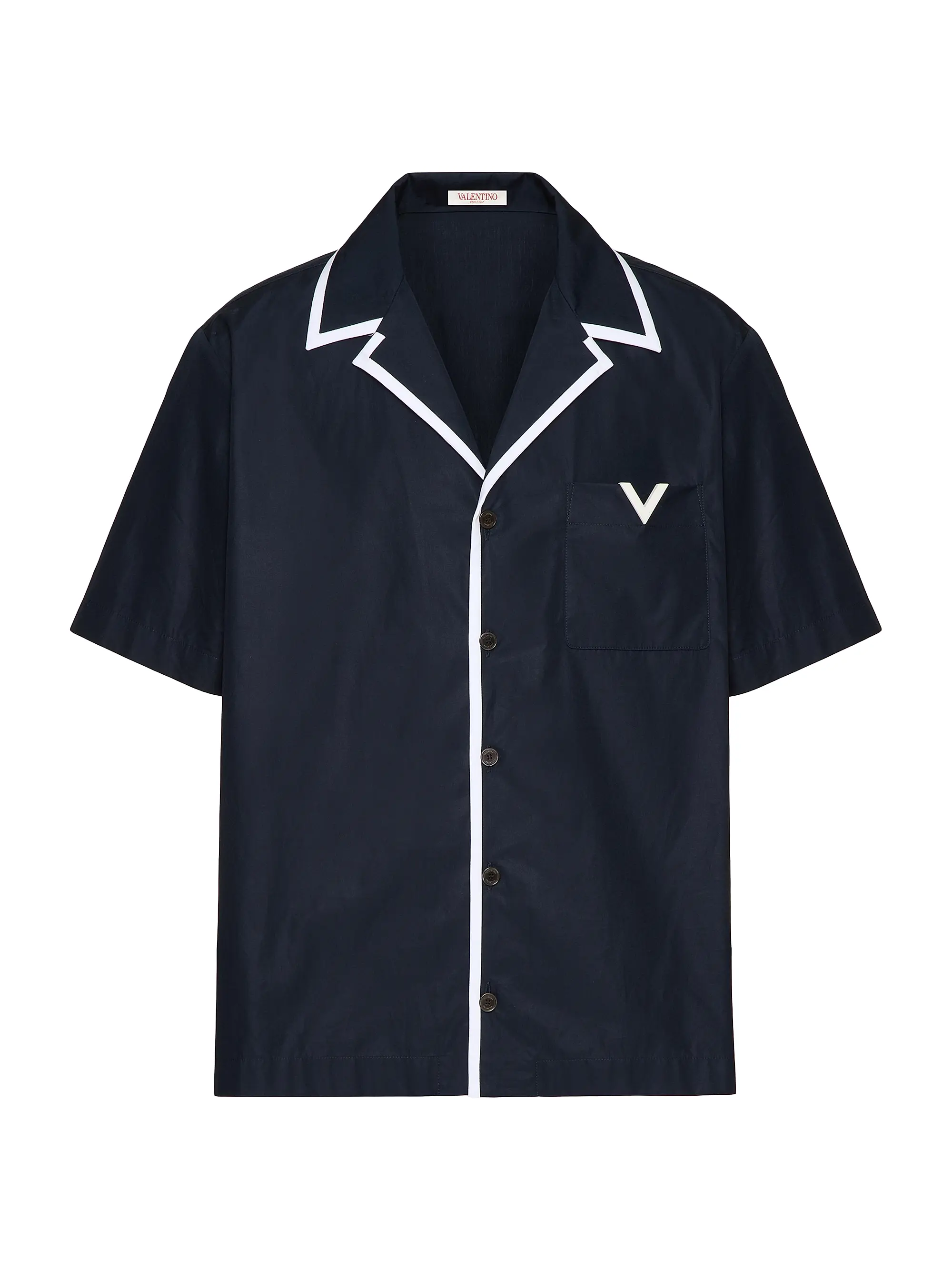 Valentino Garavani Bowling Shirt with Rubberized V Detail Navy Blue