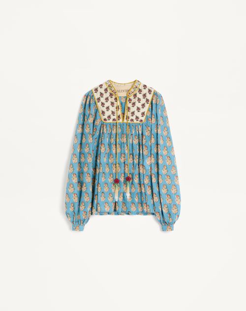 Valentino Garavani Cotton And Lurex Top With Embroidered Petales D'Amour Print