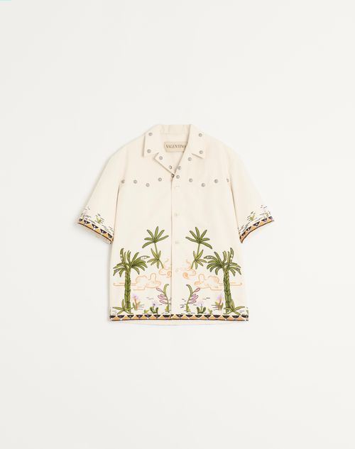 Valentino Garavani Cotton Canvas Shirt With Floral Embroidery