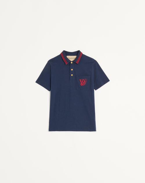 Valentino Garavani Cotton Pique Polo Shirt With Vg Embroidery