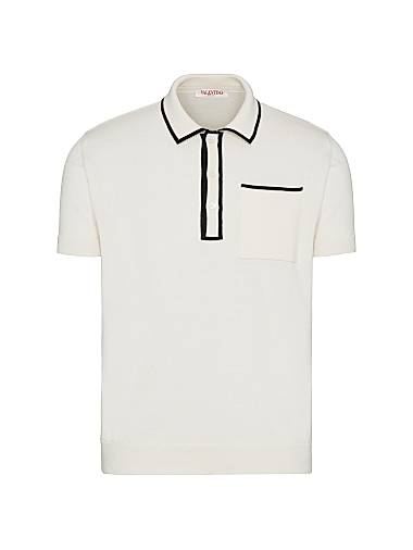 Valentino Garavani Cotton Polo Shirt with Signature VLogo Embroidery Ivory