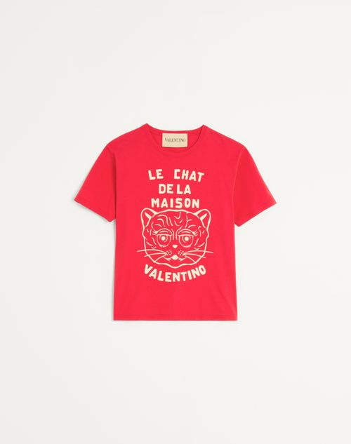 Valentino Garavani Cotton T-Shirt With Chat De La Maison Print