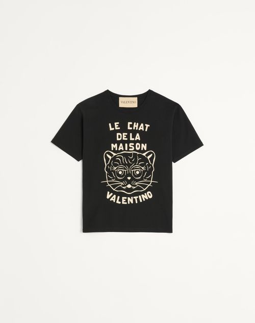 Valentino Garavani Cotton T-Shirt With Chat De La Maison Print