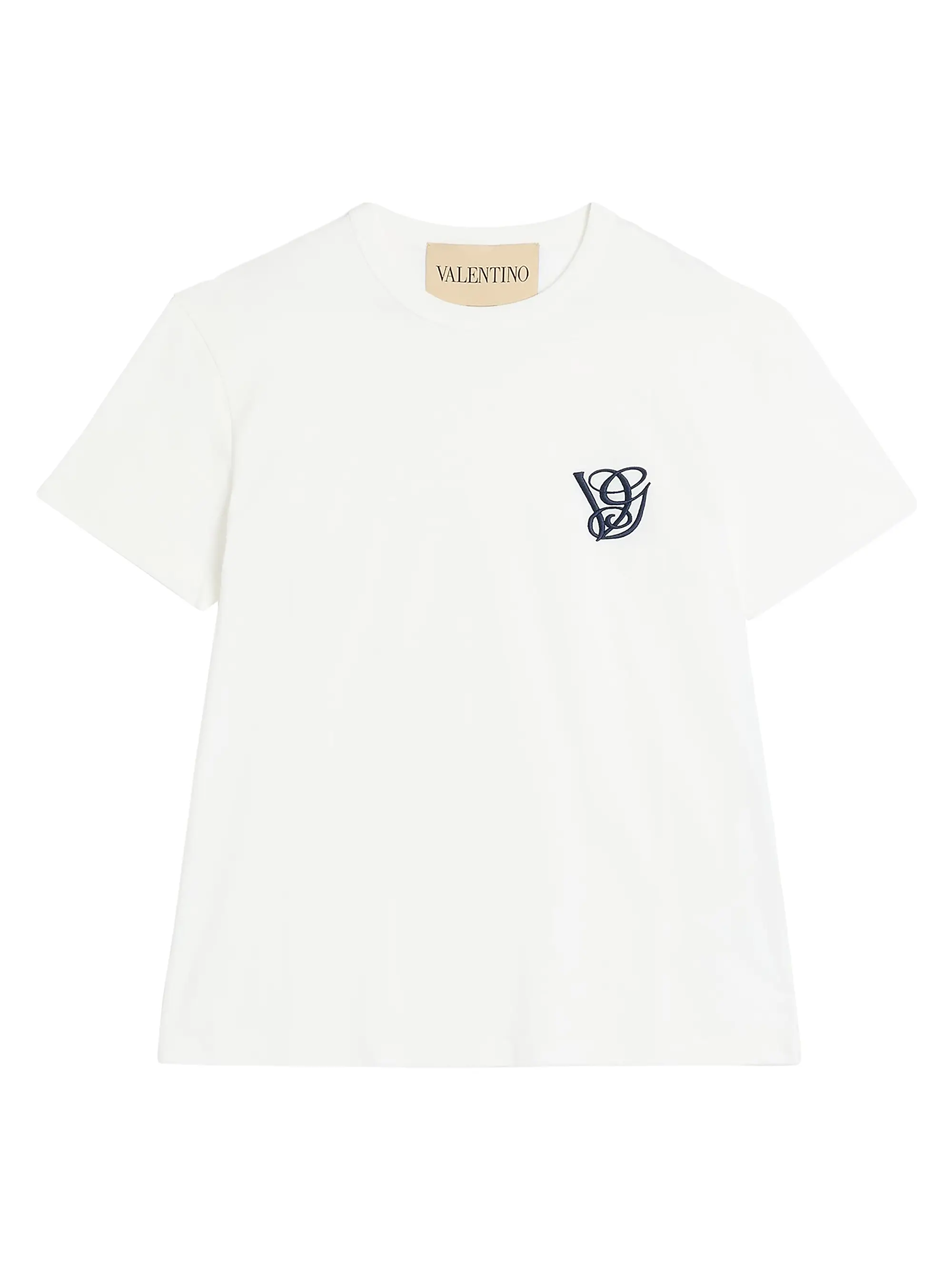 Valentino Garavani Cotton T-Shirt with VG Patch Ivory
