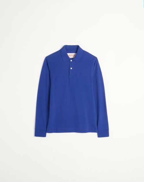Valentino Garavani Long-Sleeved Cotton Pique Polo Shirt With Vlogo Embroidery
