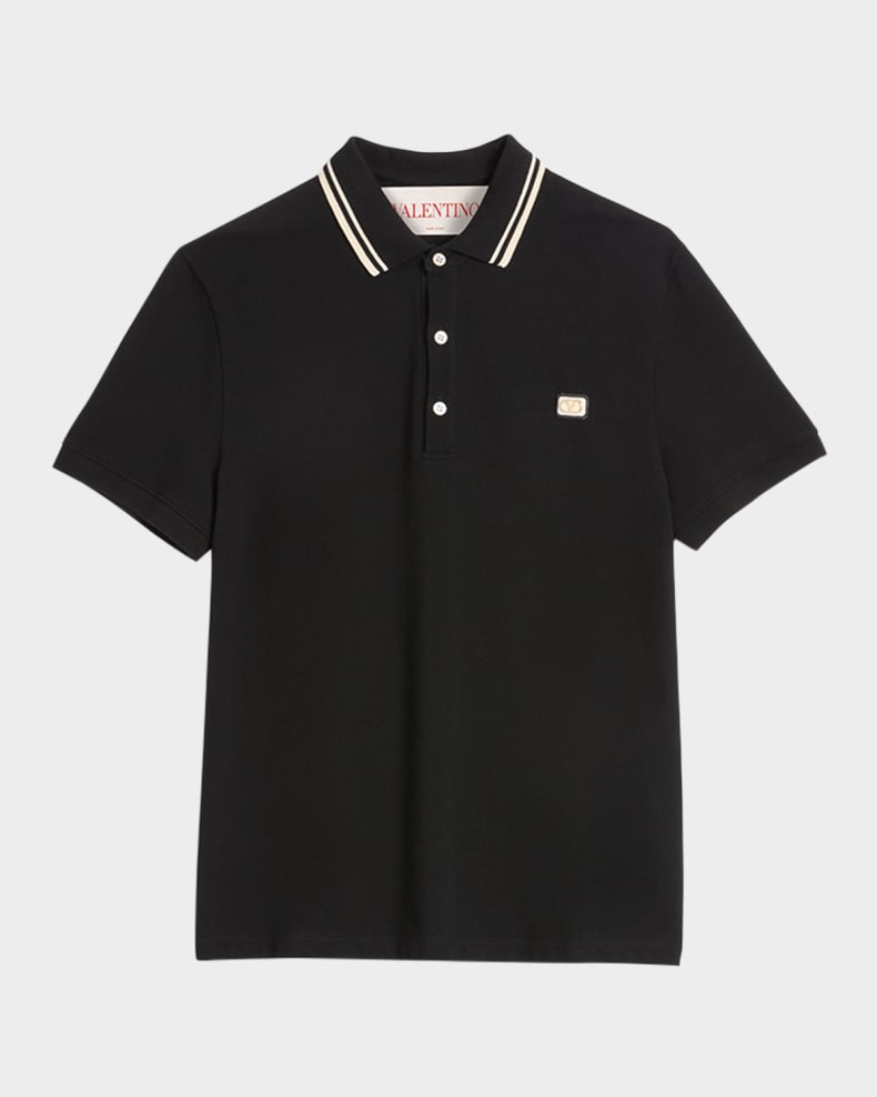 Valentino Garavani Men's VLogo Pique Polo Shirt Black