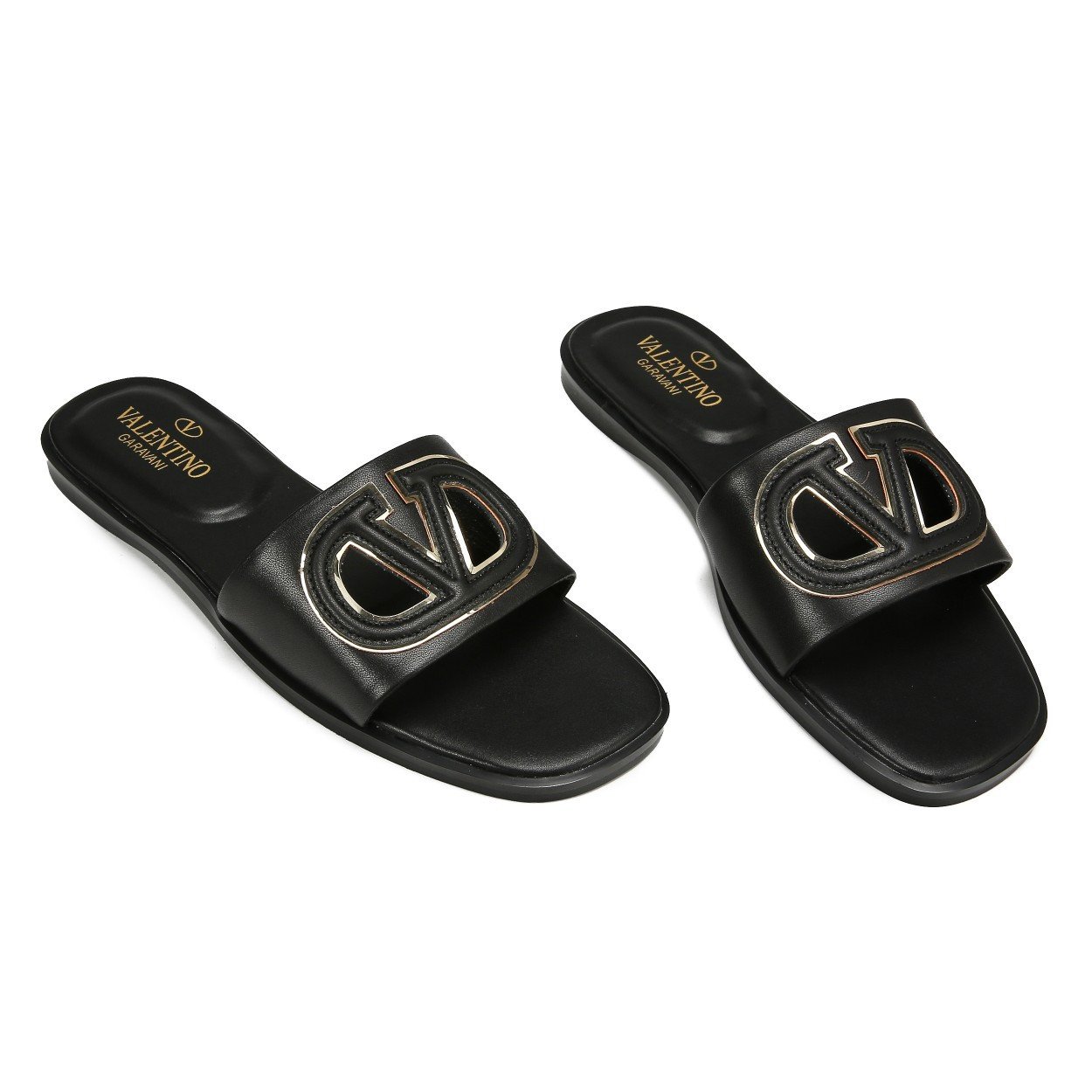 Valentino Garavani Vlogo Cut-Out Slide Sandal In Black Cowhide