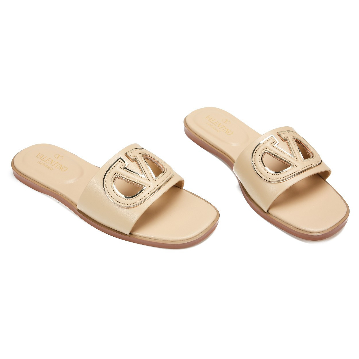 Valentino Garavani Vlogo Cut-Out Slide Sandal In Ivory Cowhide