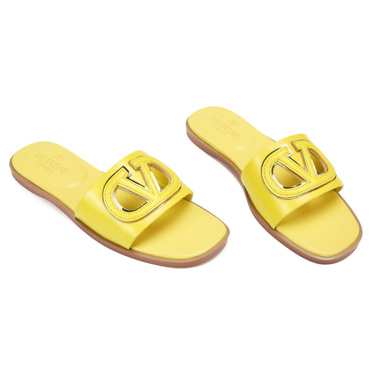 Valentino Garavani Vlogo Cut-Out Slide Sandal In Yellow Cowhide