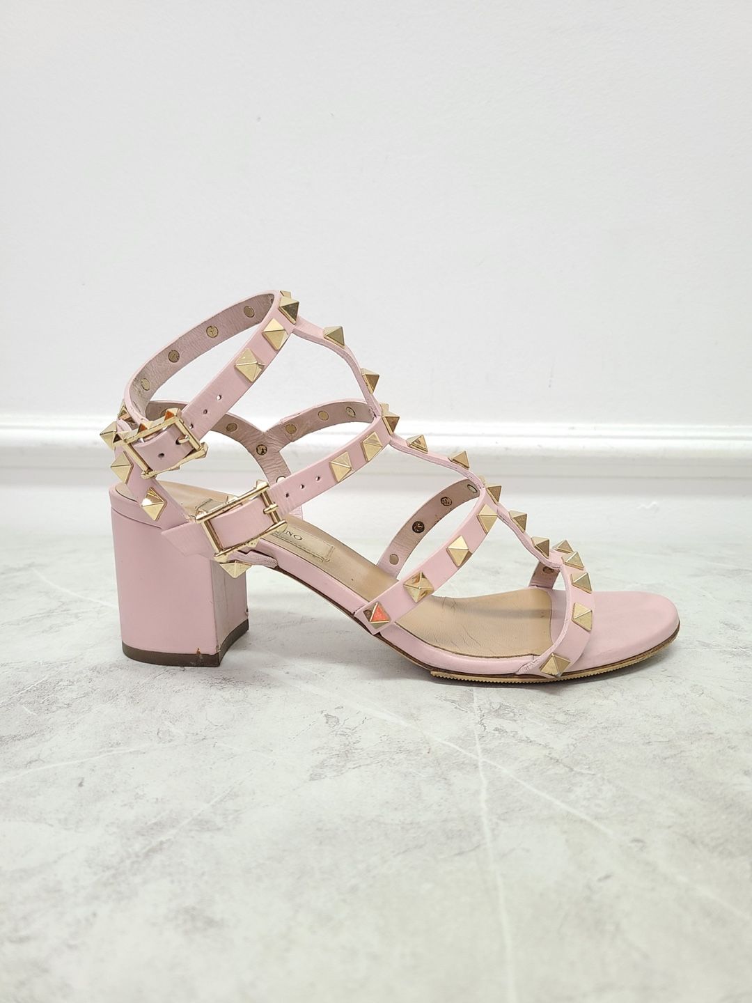Valentino Pink Studded Ankle Strap Heel Sandals SKU 35.5