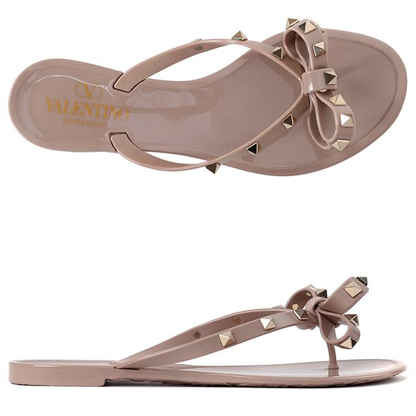 Valentino Powder Pink Ribbon Lockstudded Flip-Flop Sandals S0552 PVS P45 00234