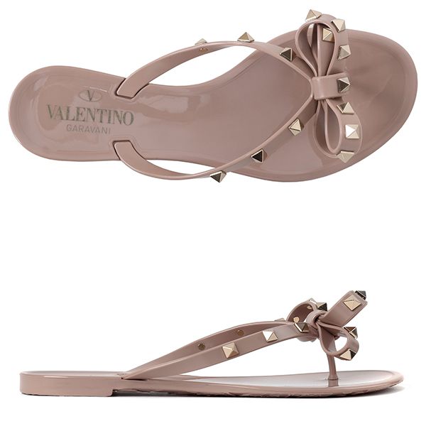 Valentino Powder Pink Ribbon Rockstud Flip-Flop Sandals S0552 PVS P45 1 00234