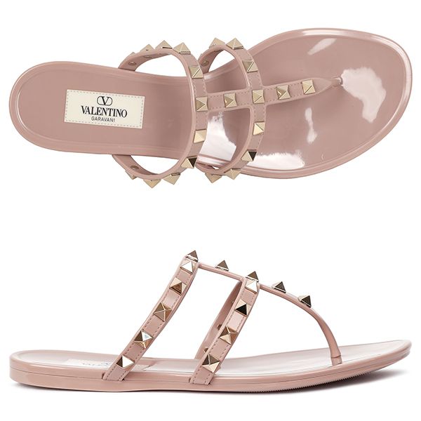 Valentino Powder Pink Rockstud Flat Sandal S0T84 PVS P45 00239