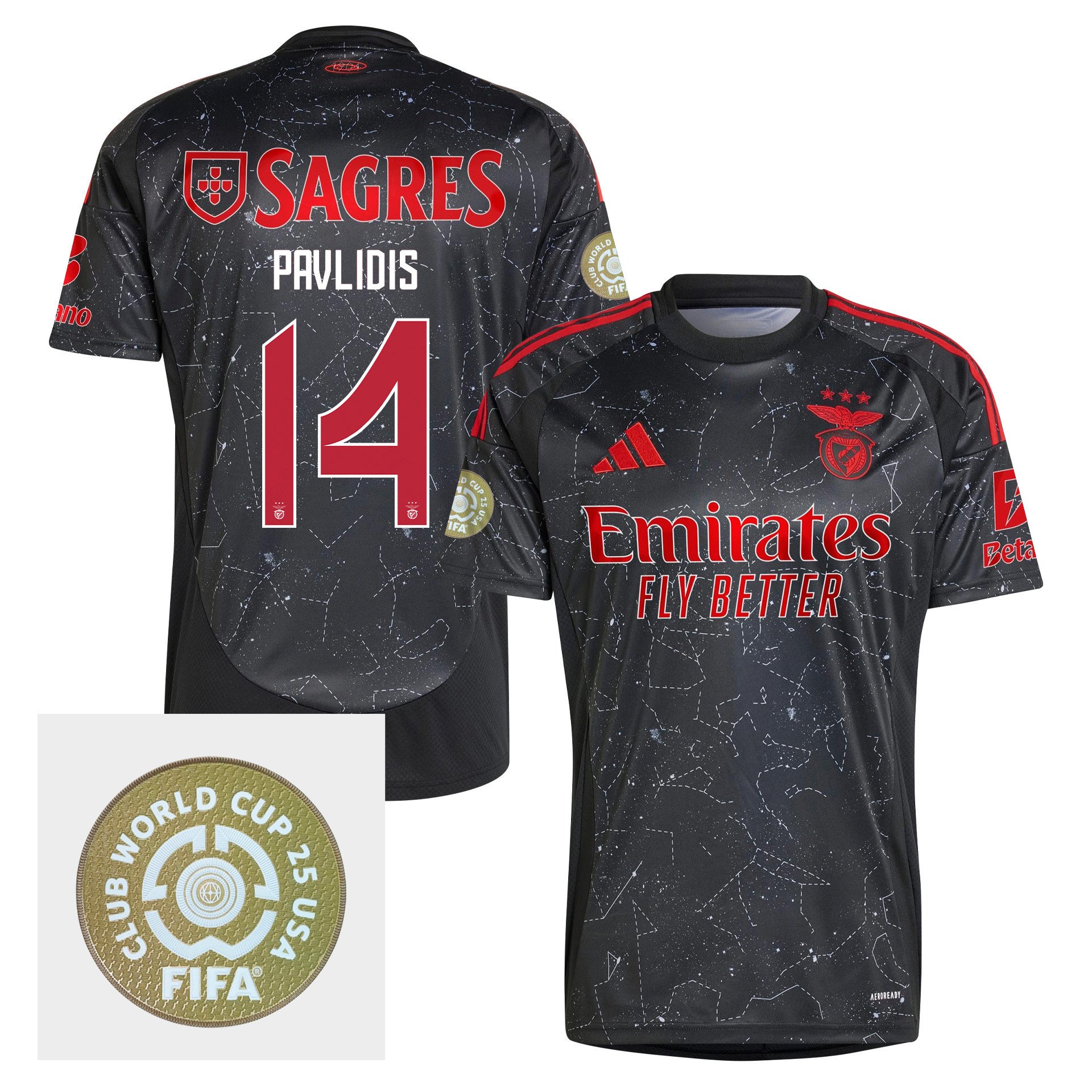 Vangelis Pavlidis 14 S.L. Benfica 2024/25 FIFA Club World Cup 25 USA Patch Away Men Jersey - Black