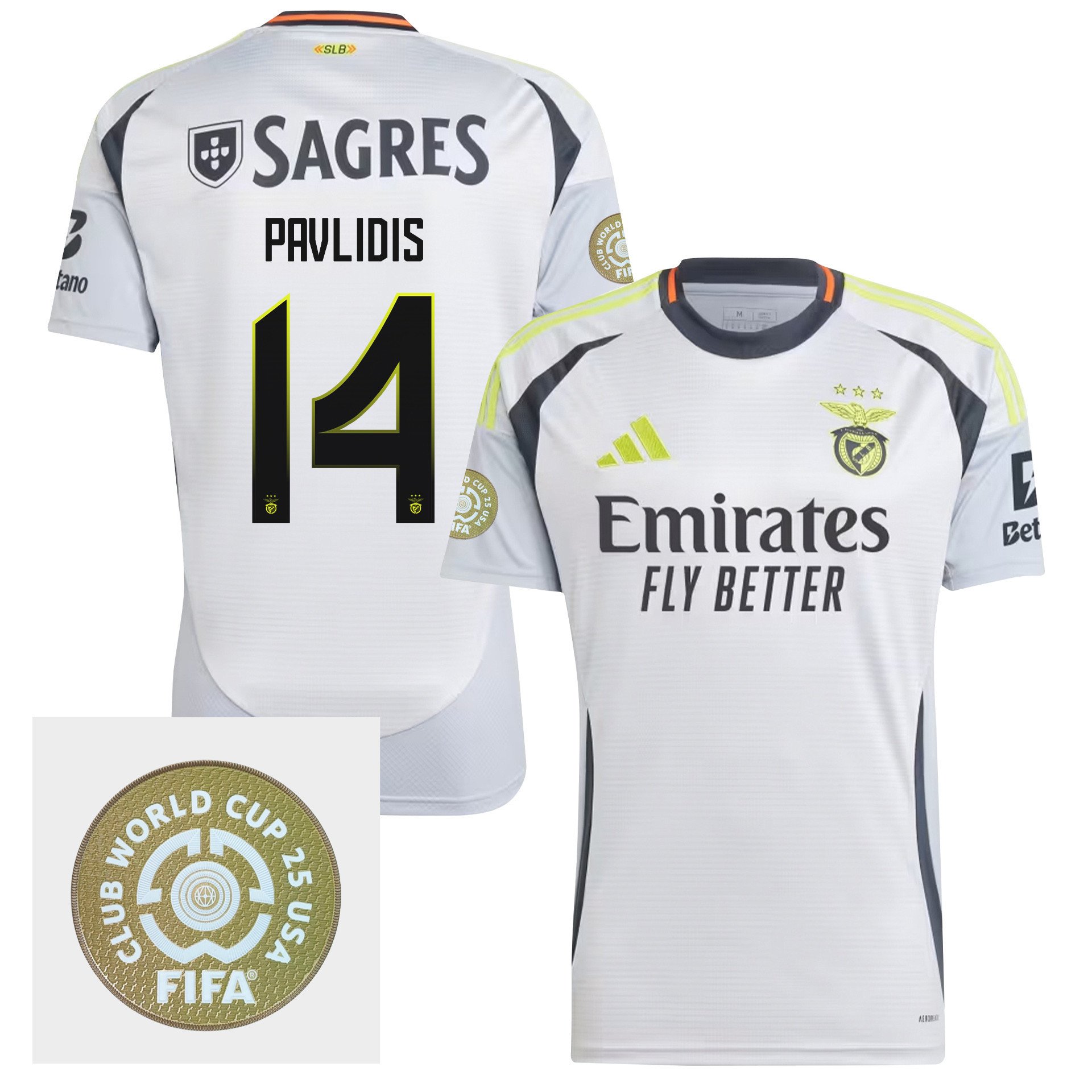 Vangelis Pavlidis 14 S.L. Benfica 2024/25 FIFA Club World Cup 25 USA Patch Third Men Jersey - White