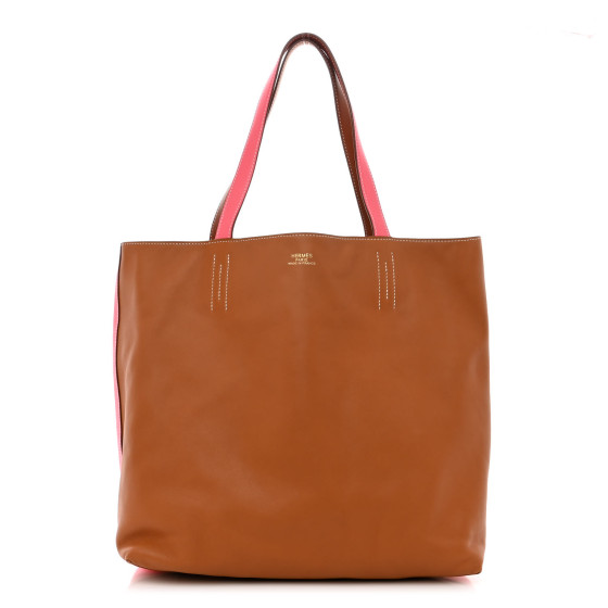 Veau Sikkim Double Sens 36 Reversible Tote Gold Rose Azalee Rouge Casaque Brique