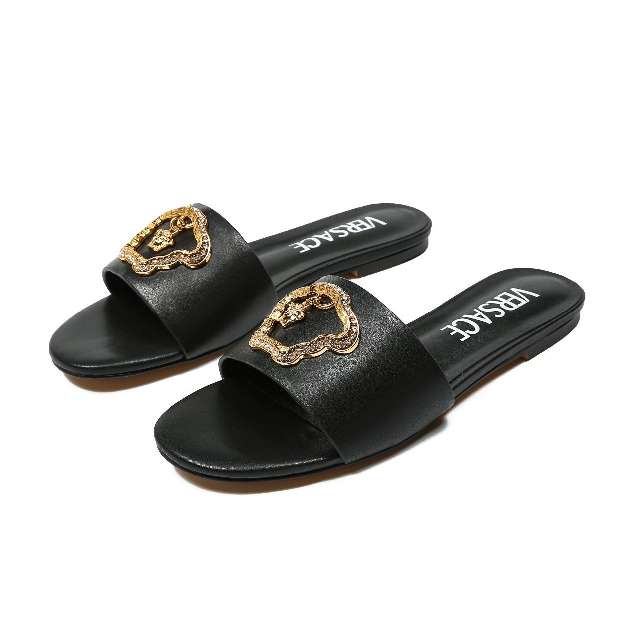 Versace Medusa-Plaque Flat Sandals Calfskin In Black