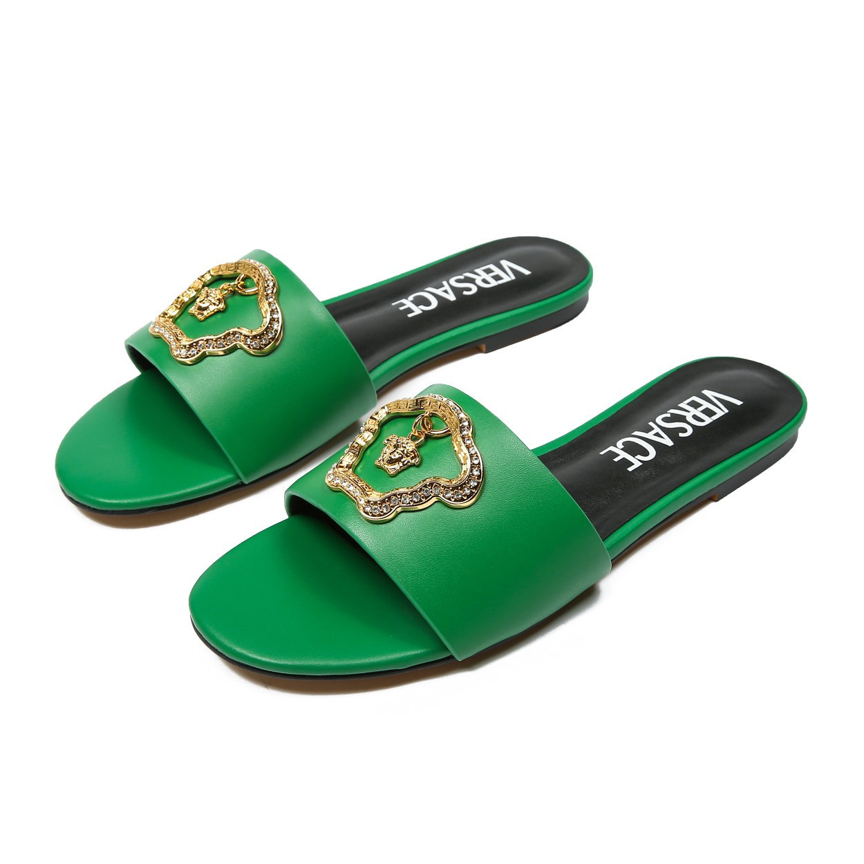 Versace Medusa-Plaque Flat Sandals Calfskin In Green